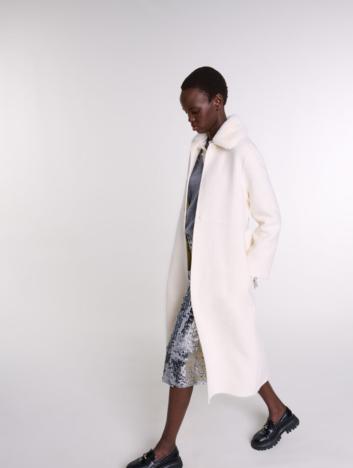 Manteau en laine à col amovible