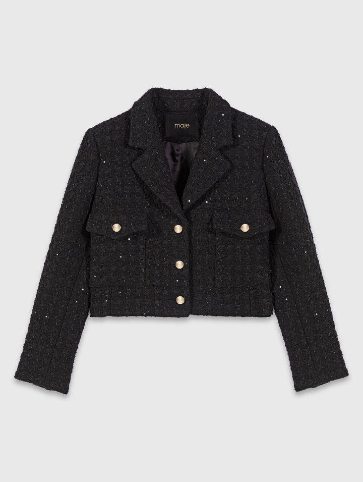 Veste courte en tweed strassé 