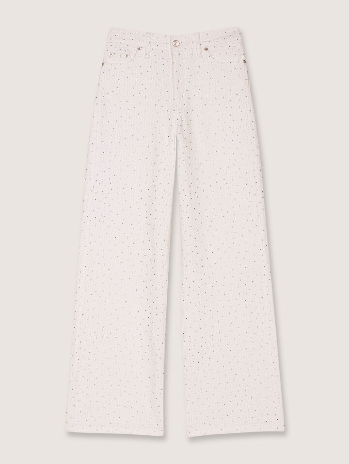 Wide-leg rhinestone jeans