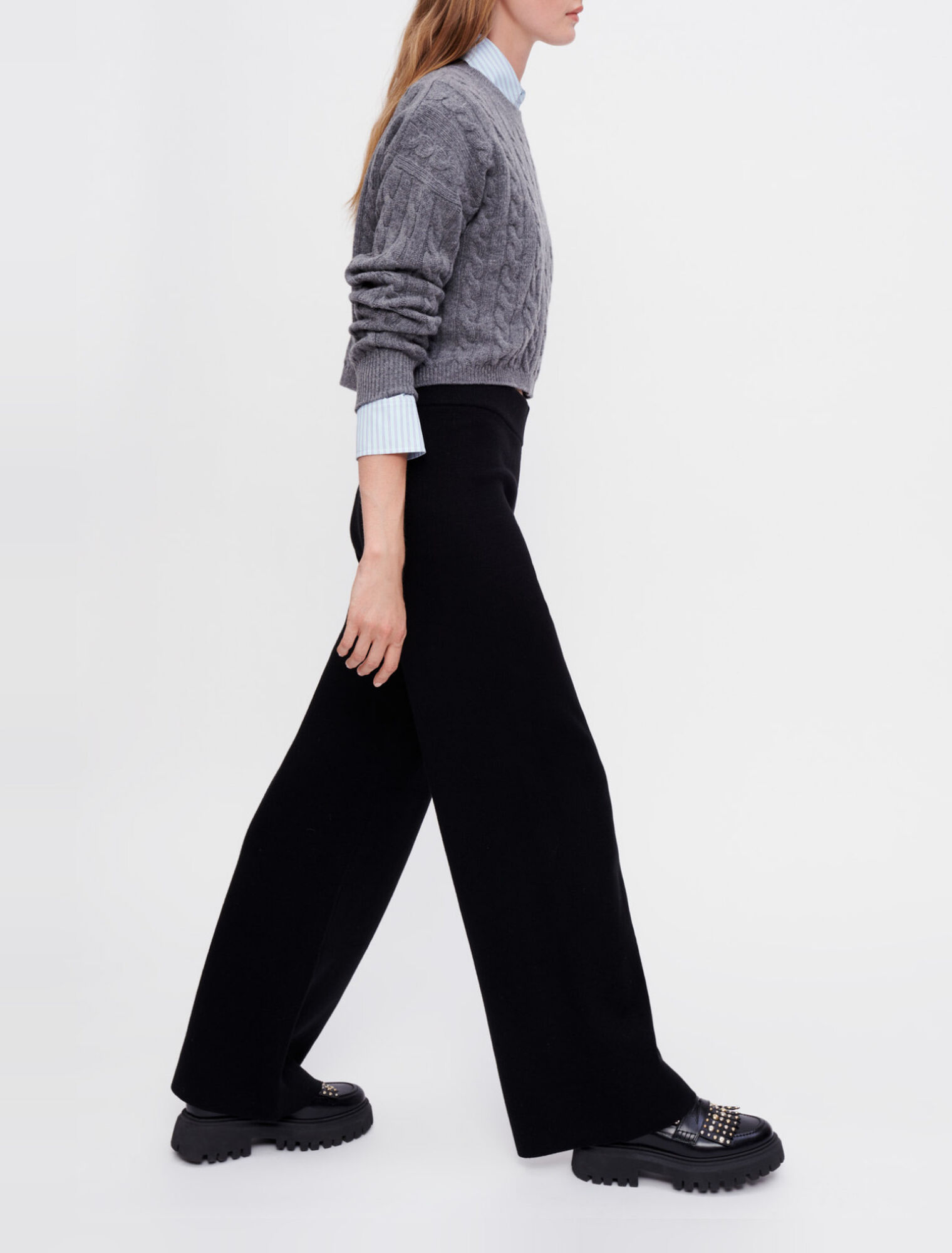 Pantalon noir large en maille