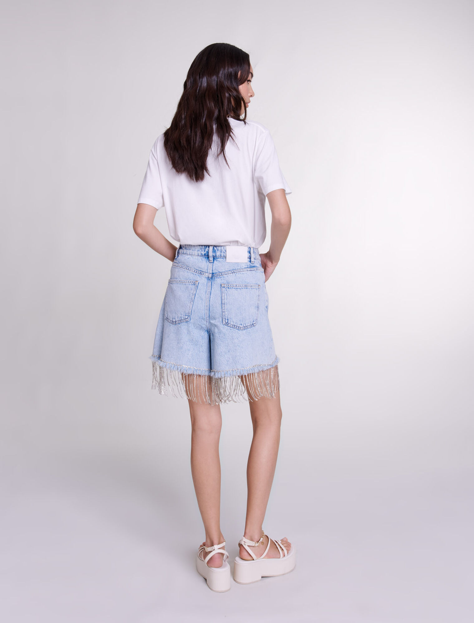 Short en denim à strass