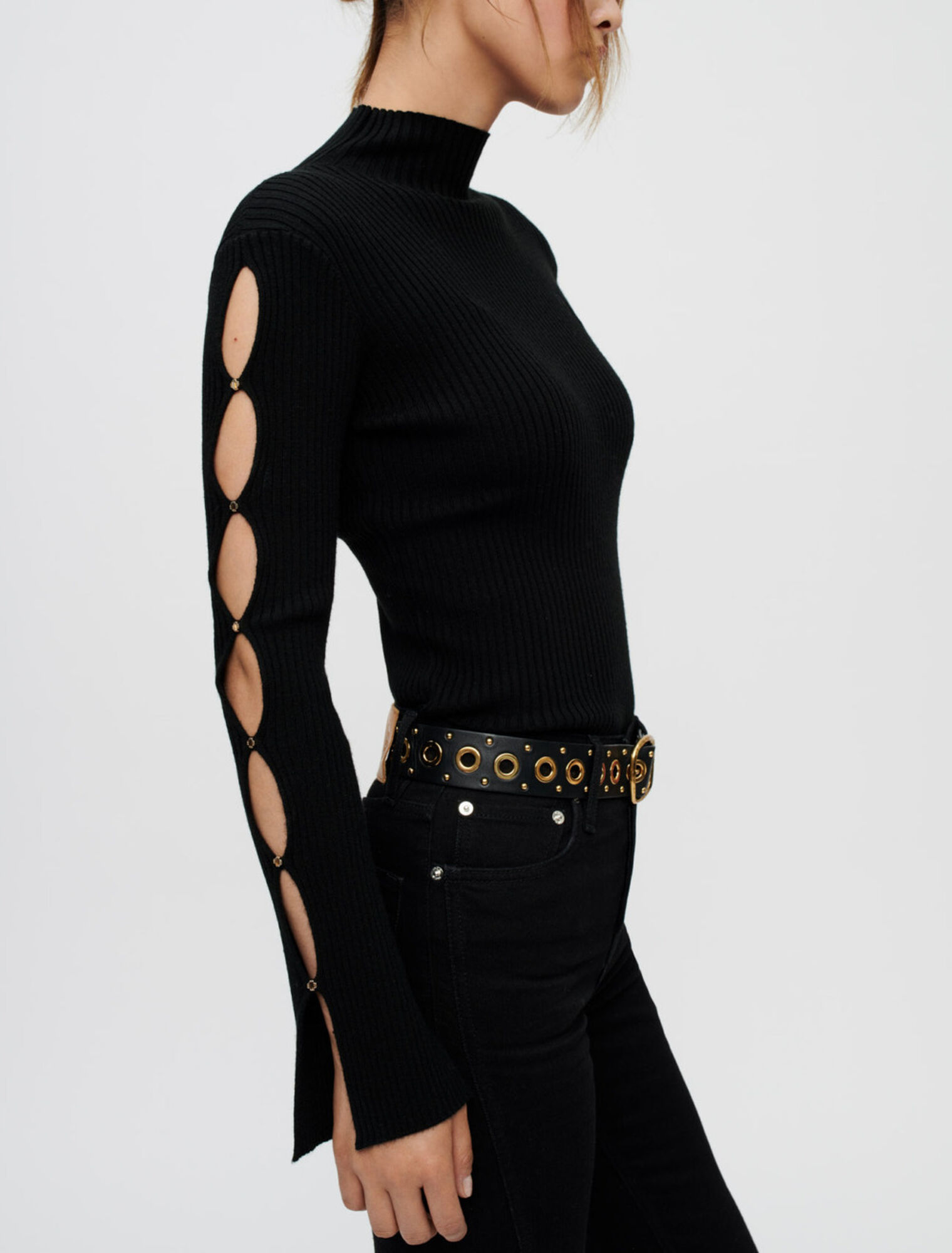 Close-fitting openwork sleeve jumper