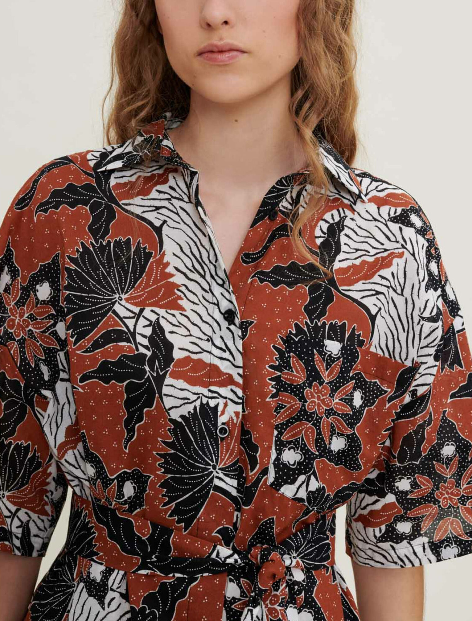 Robe chemise en voile de coton imprimé