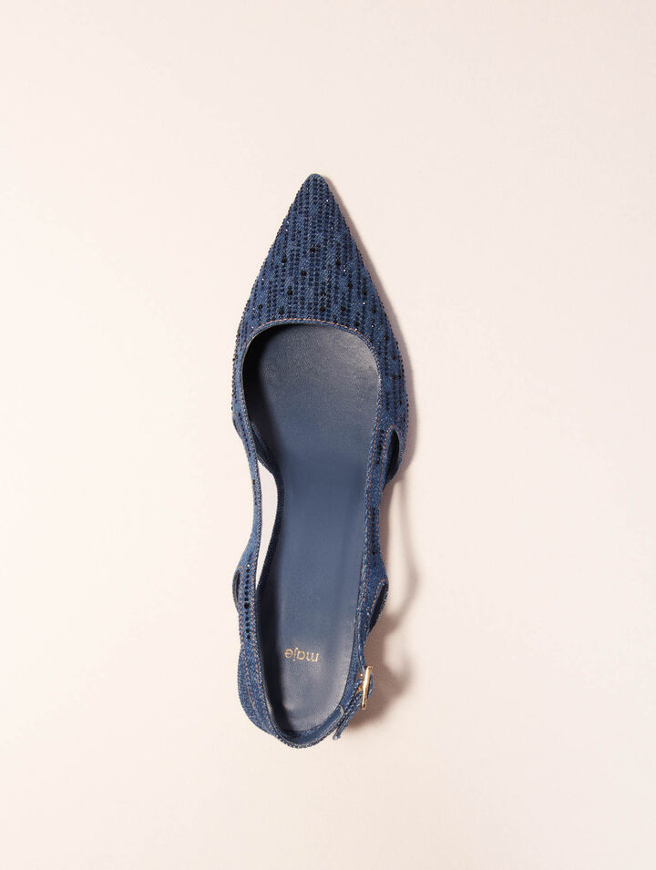 Escarpin slingback en denim strassé