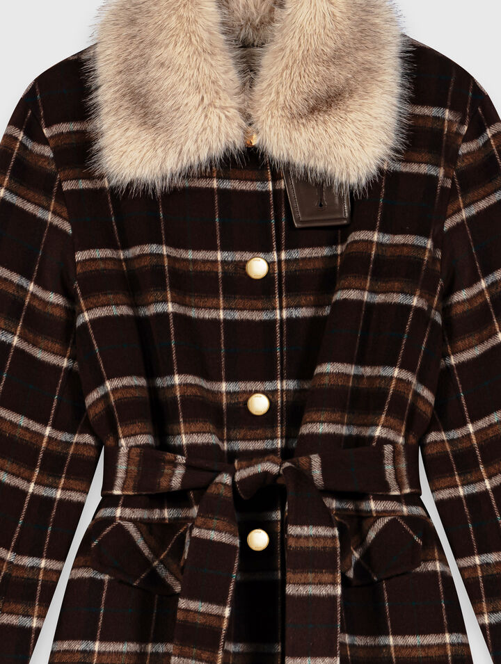 Long coat with faux fur collar