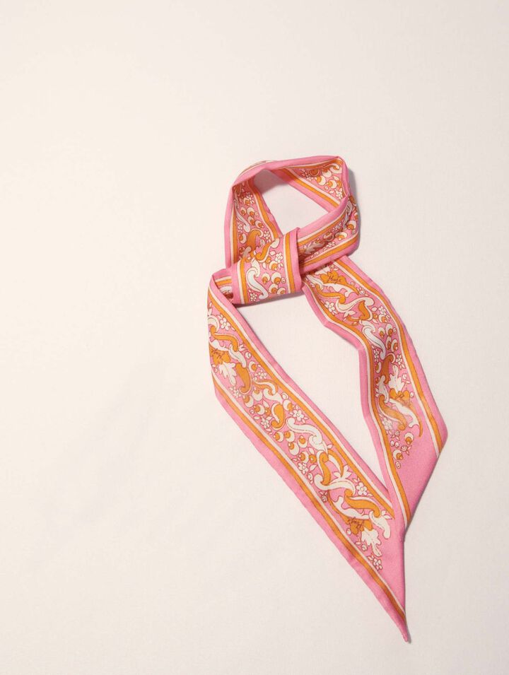 Foulard ruban 90x5cm imprimé fleurs