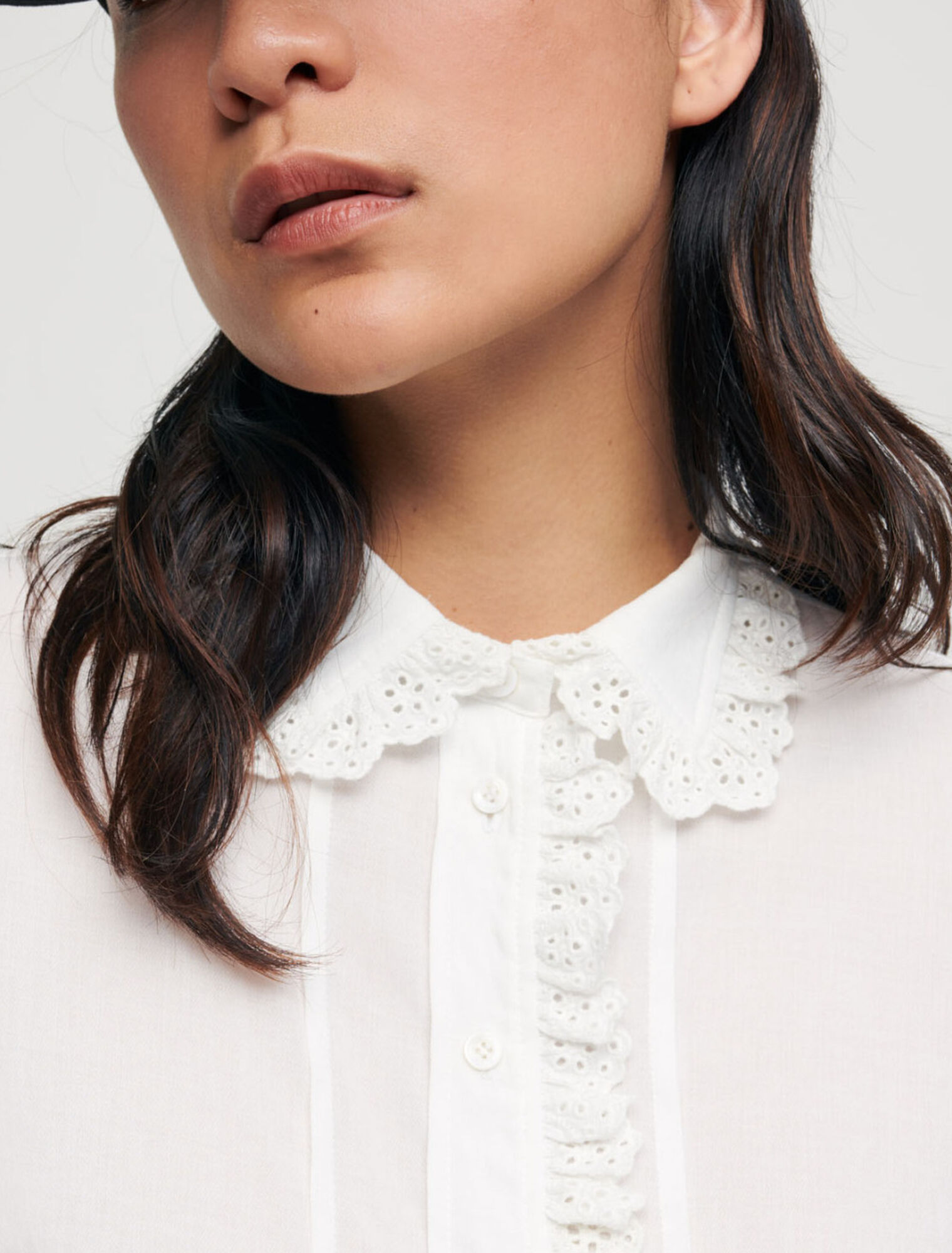 Chemise blanche en voile à col claudine