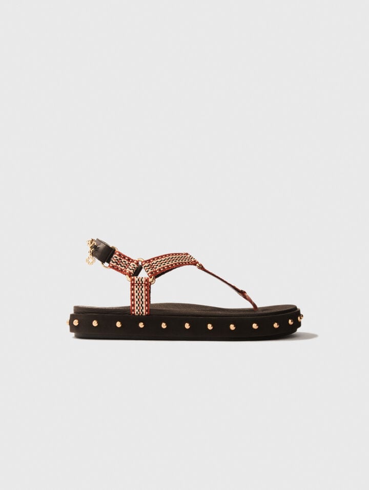 Flat rope and leather sandals