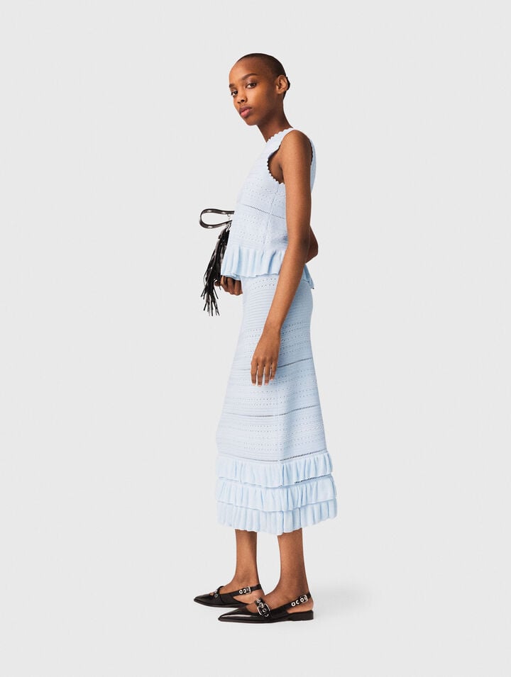 Jupe longue en maille avec volants