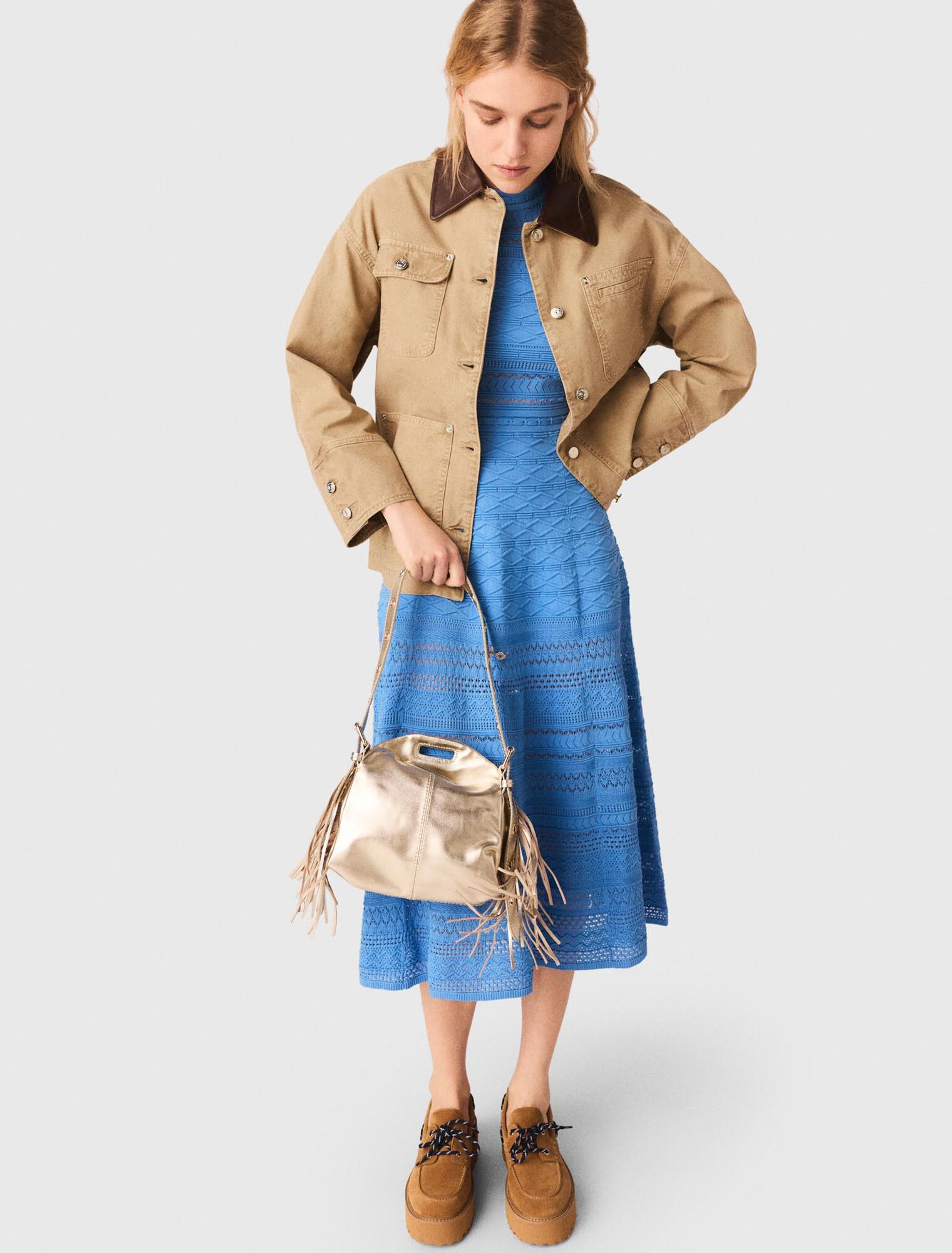 Veste en denim avec dos pliss&eacute;