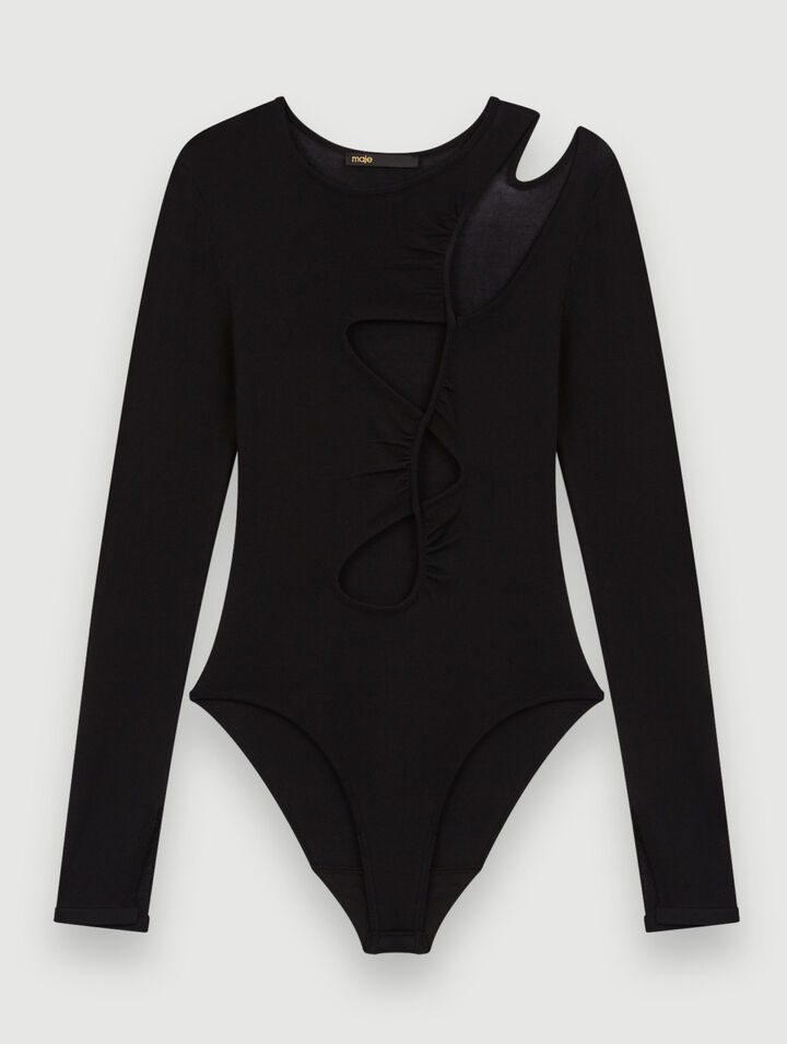 Stretch mesh bodysuit with openings