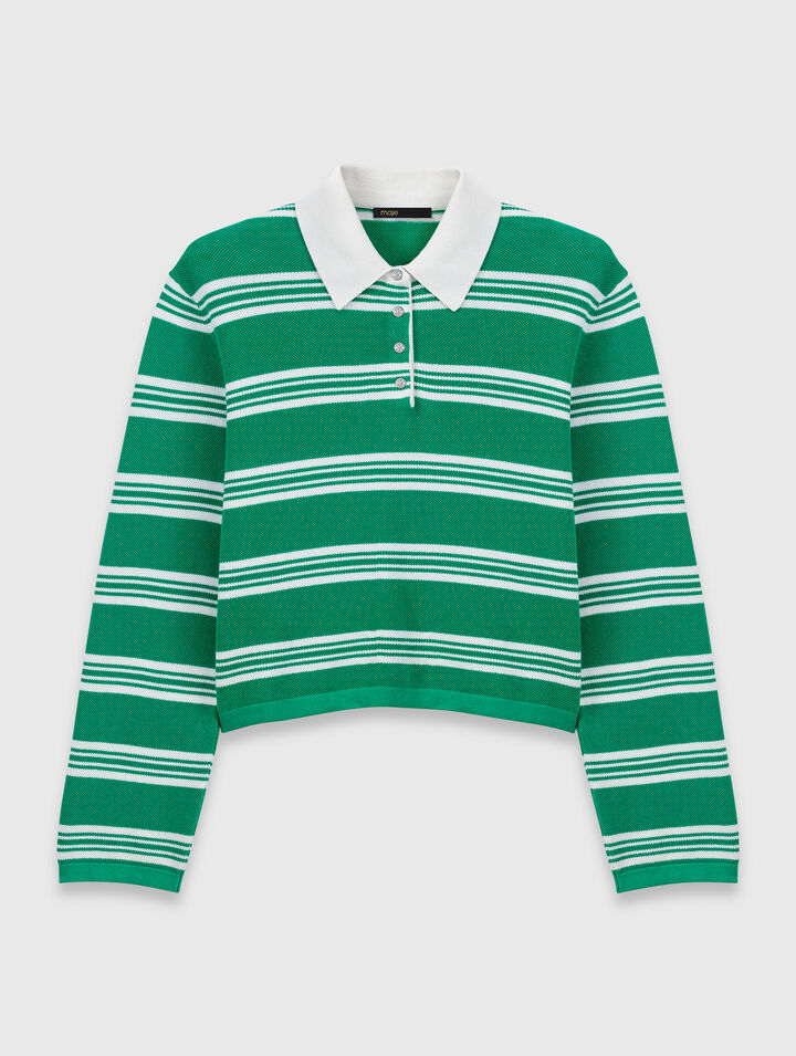 Pull court ray&eacute; avec col polo