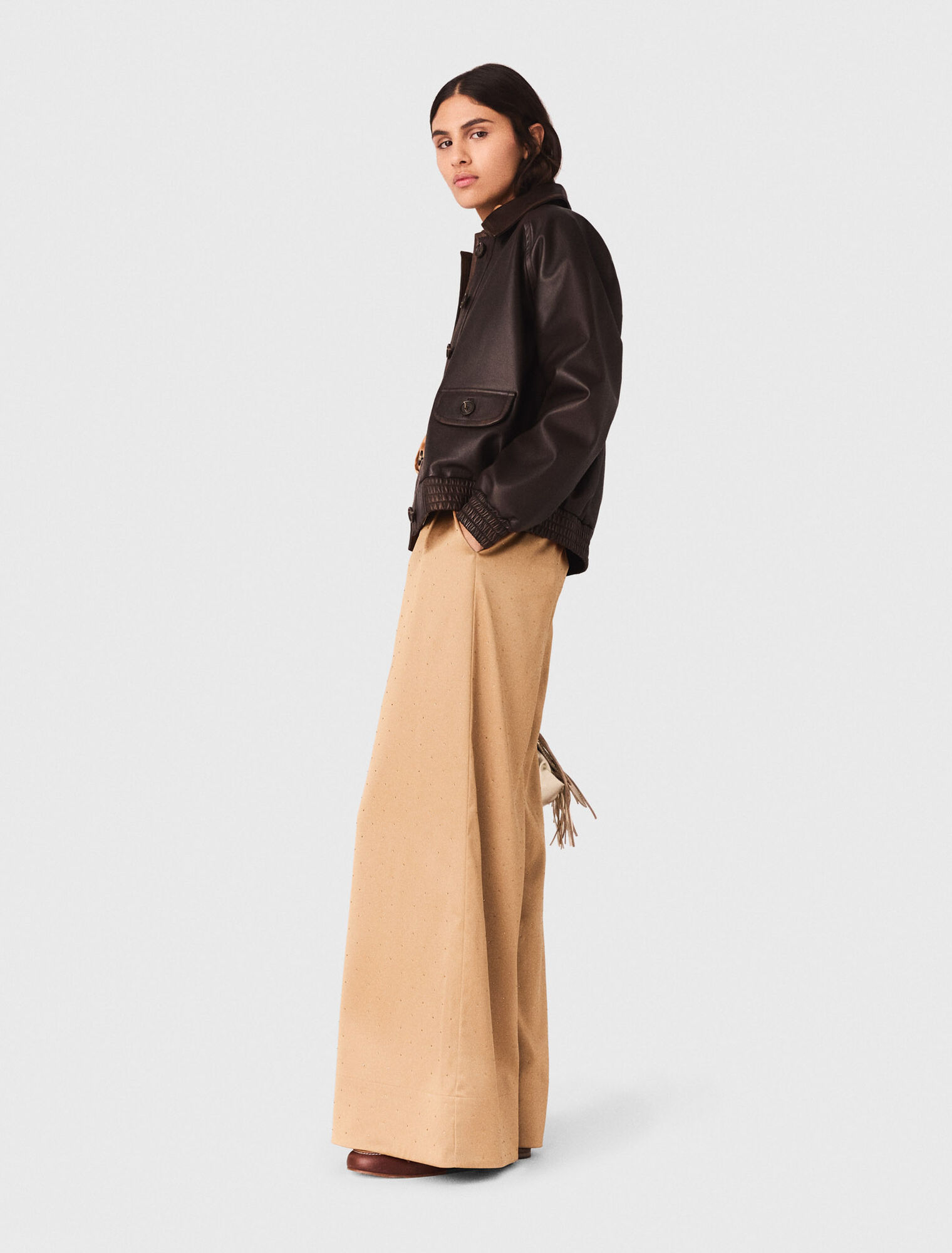 Rhinestone satin trousers