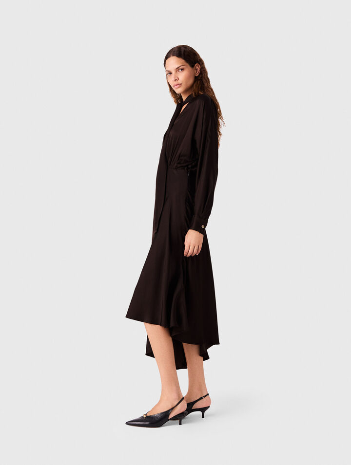 Robe midi asym&eacute;trique en satin