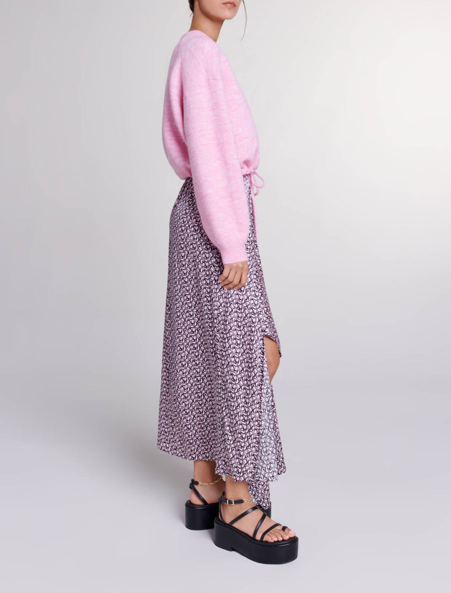 Cropped knit jumper with drawstring