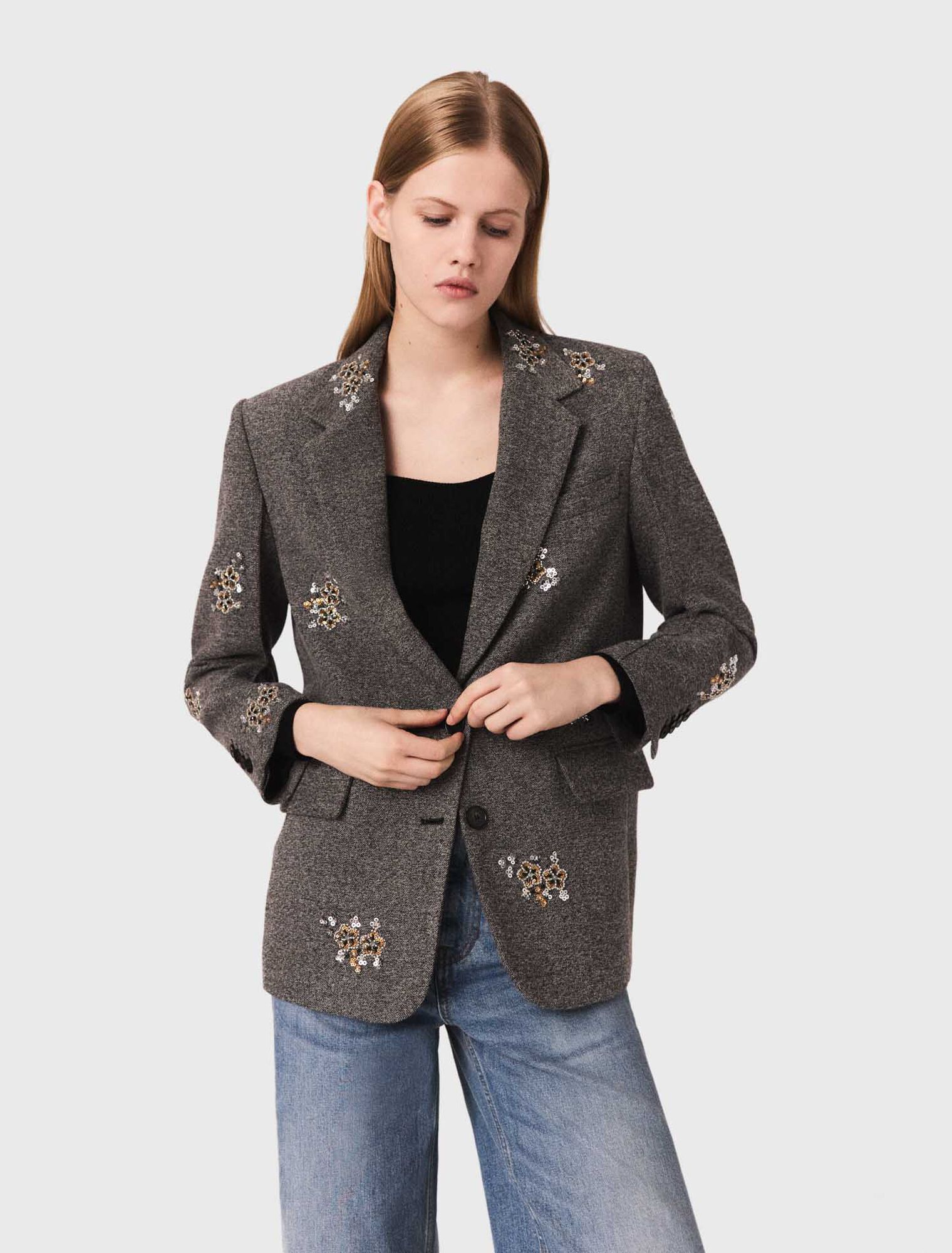 Veste en laine avec fleurs brodées