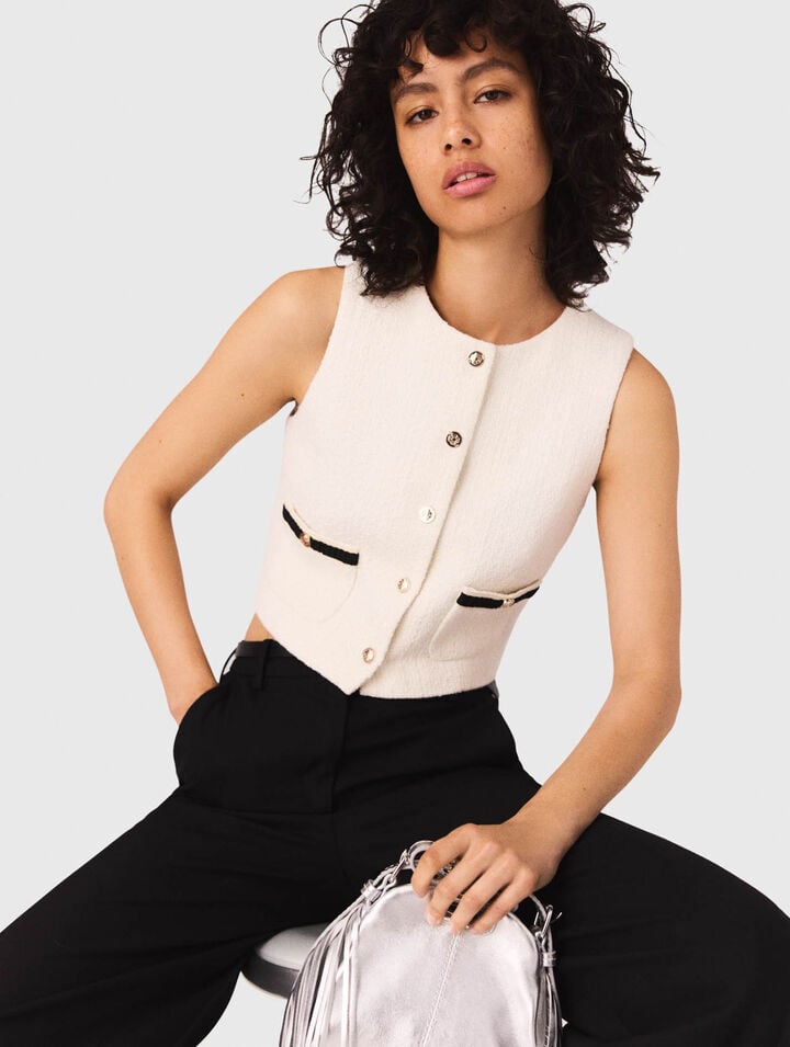 Sleeveless tweed lurex top