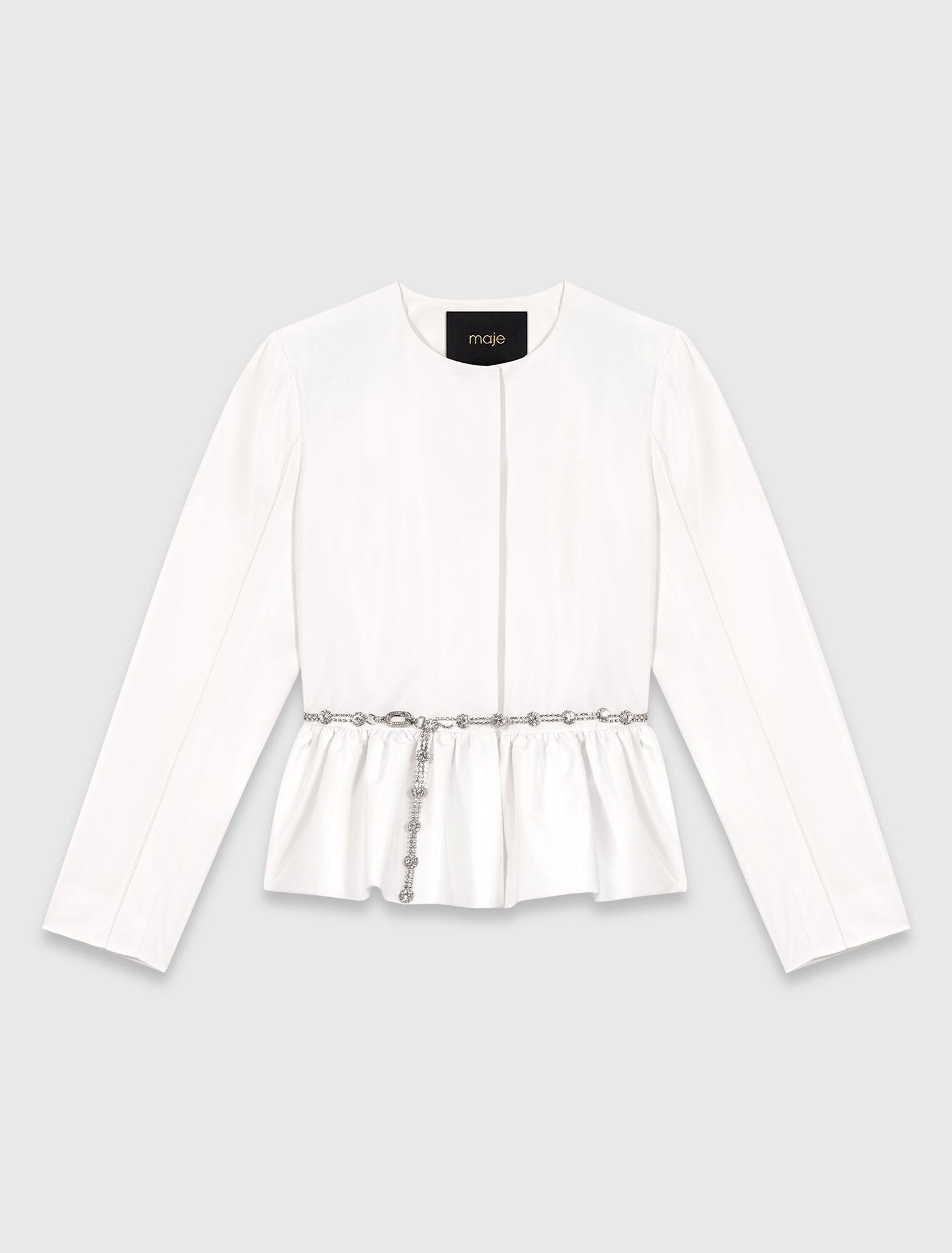 Cropped jacket with jewelled belt