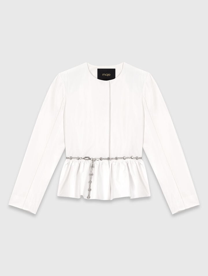 Cropped jacket with jewelled belt