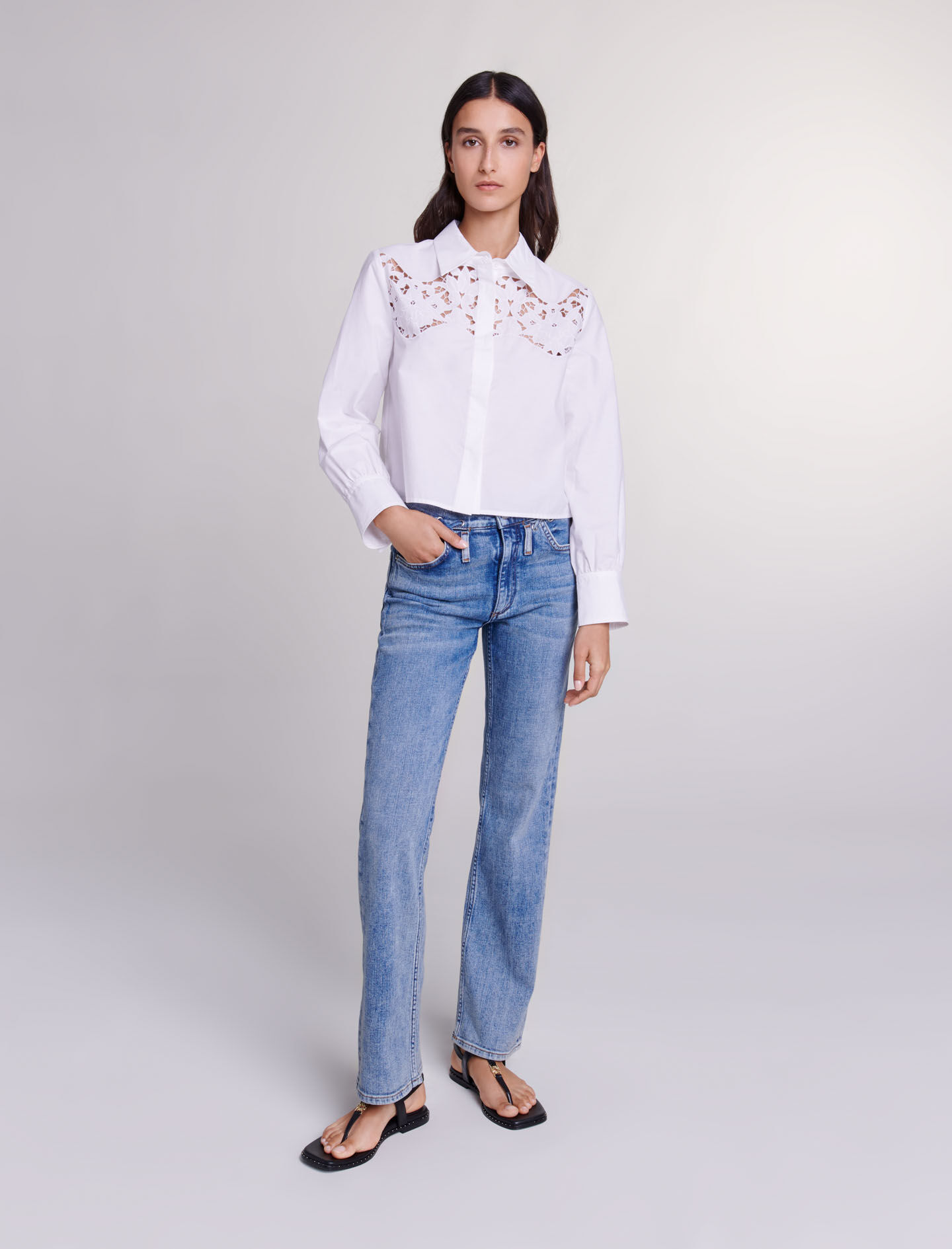 Chemise ajouree en coton Manches courtes Maje