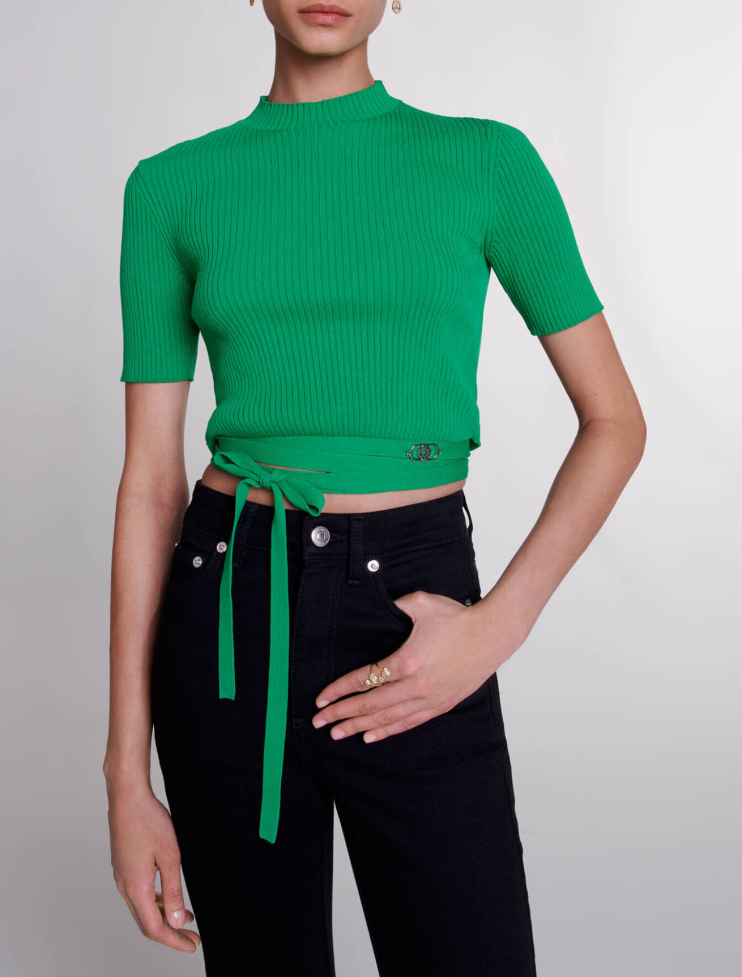 Knit crop top with ties
