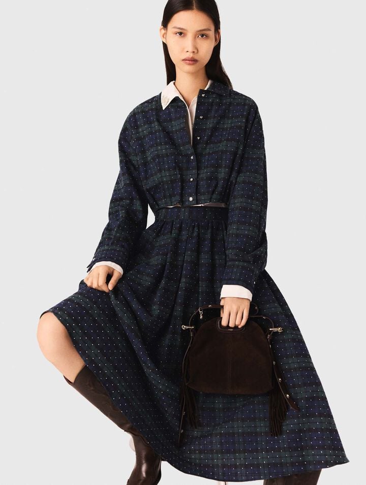 Chemise courte à carreaux strassée