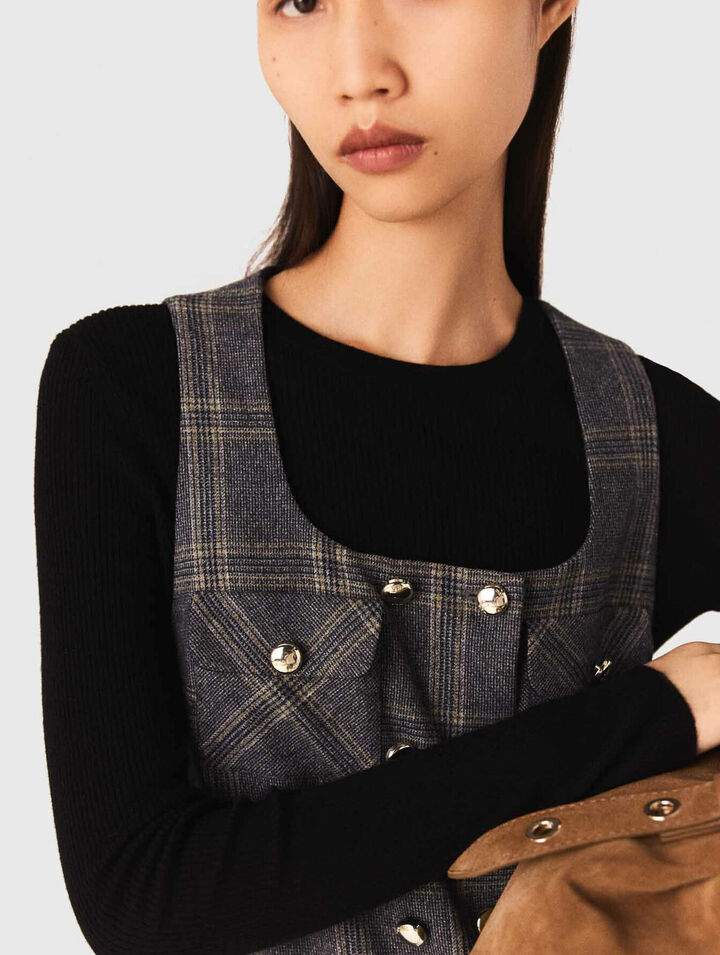 Robe courte pliss&eacute;e &agrave; carreaux