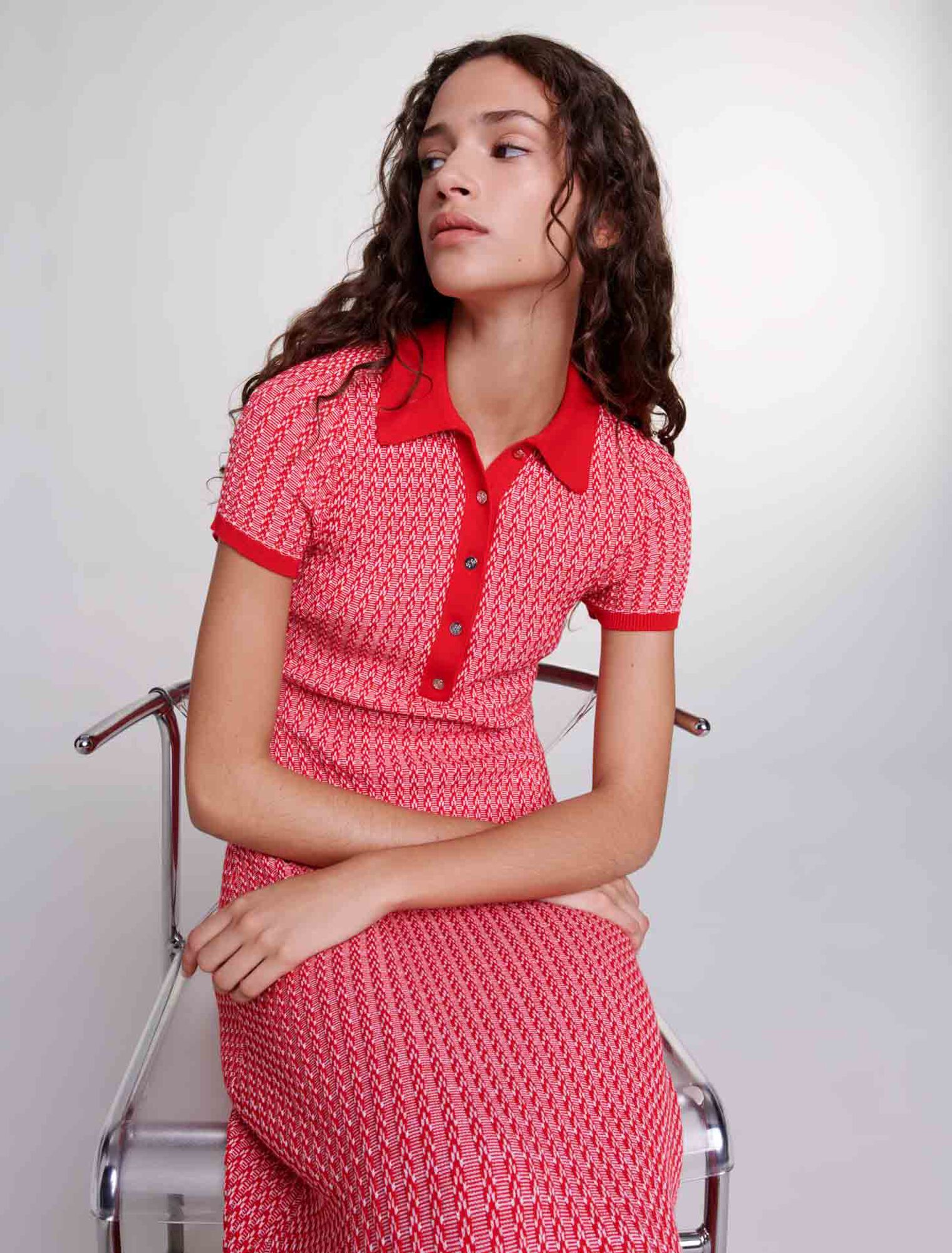 Robe longue en maille chevrons