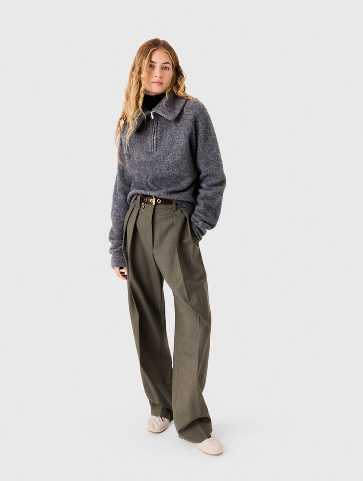 Zip-neck yak jumper