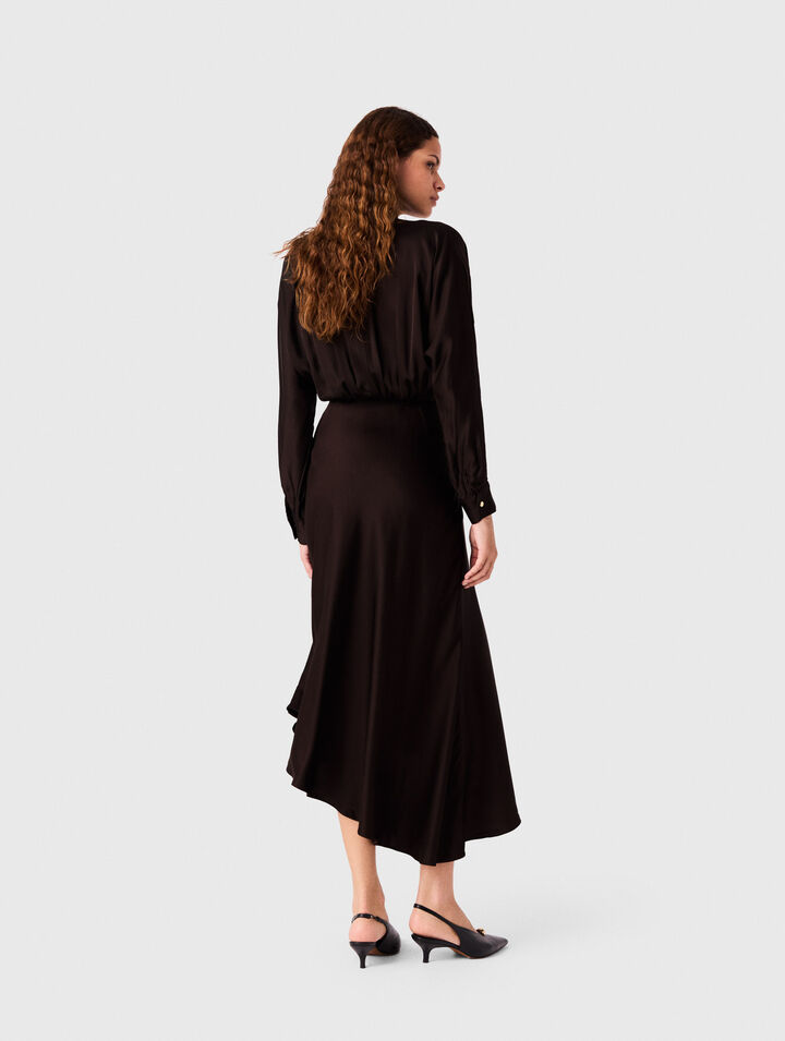 Robe midi asym&eacute;trique en satin