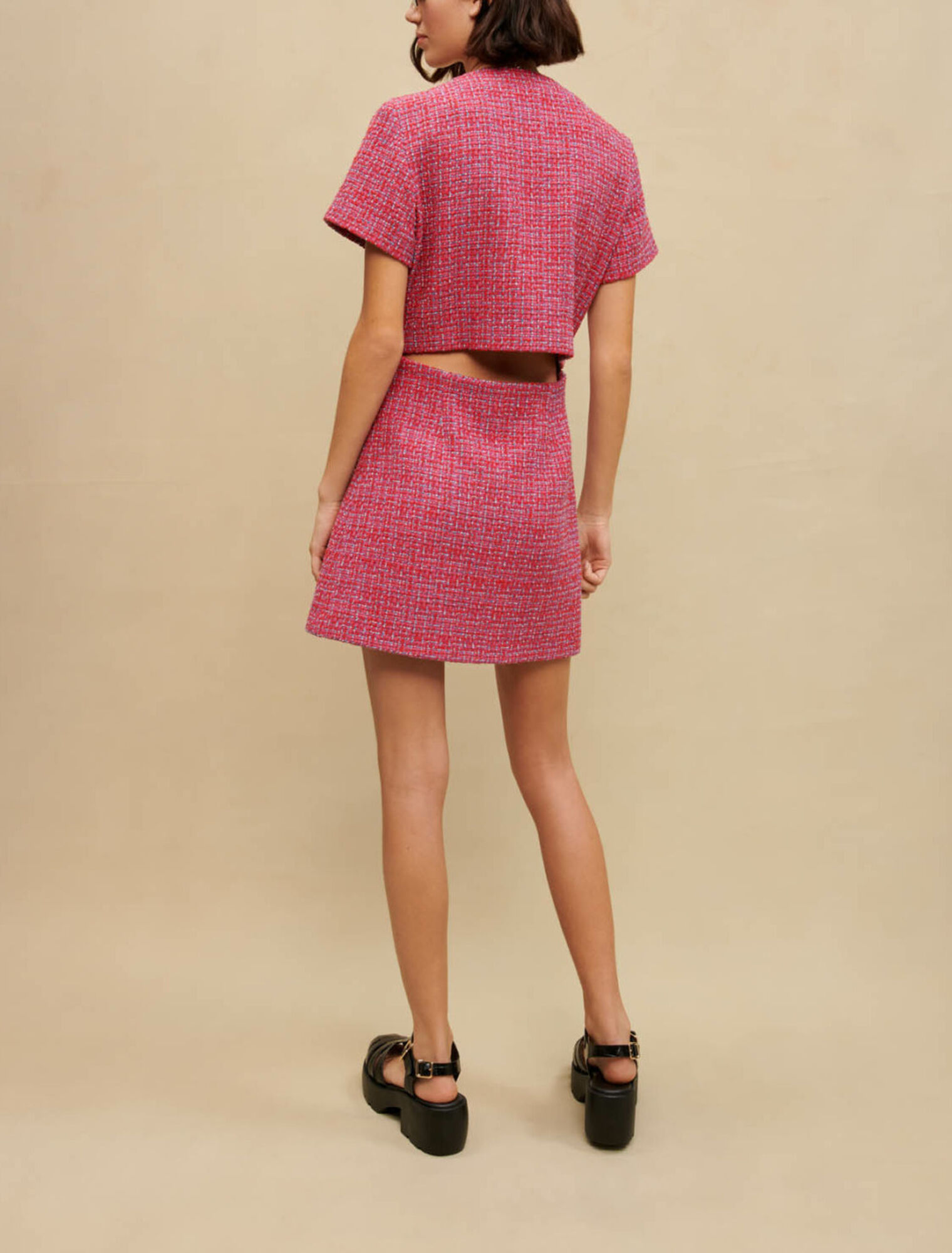 Open-back tweed short dress