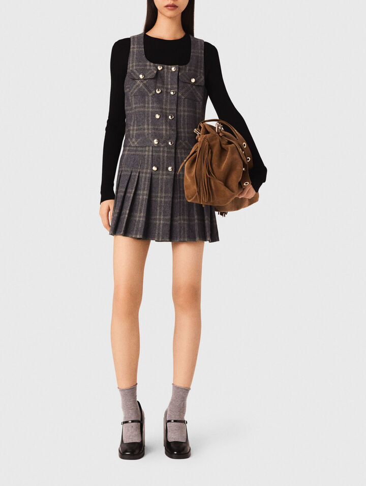 Robe courte pliss&eacute;e &agrave; carreaux