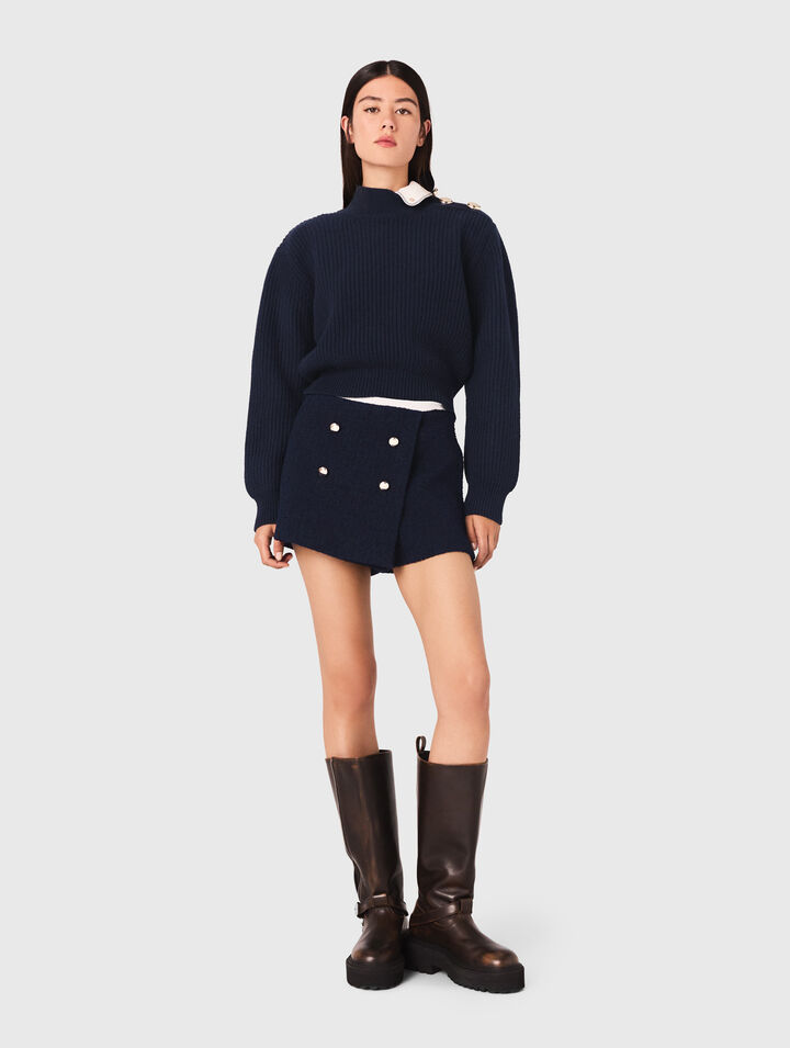 Short en tweed et bande contrastée