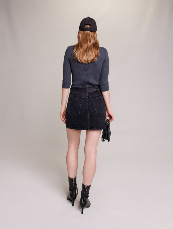 Short denim skirt with rhinestones