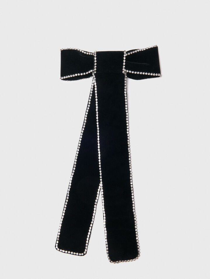 Barette nœud en velours à strass