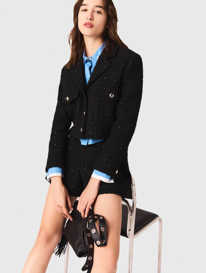 Veste courte en tweed strassé 
