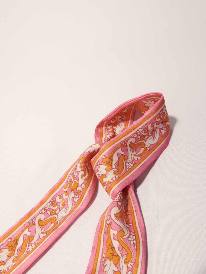 Foulard ruban 90x5cm imprimé fleurs
