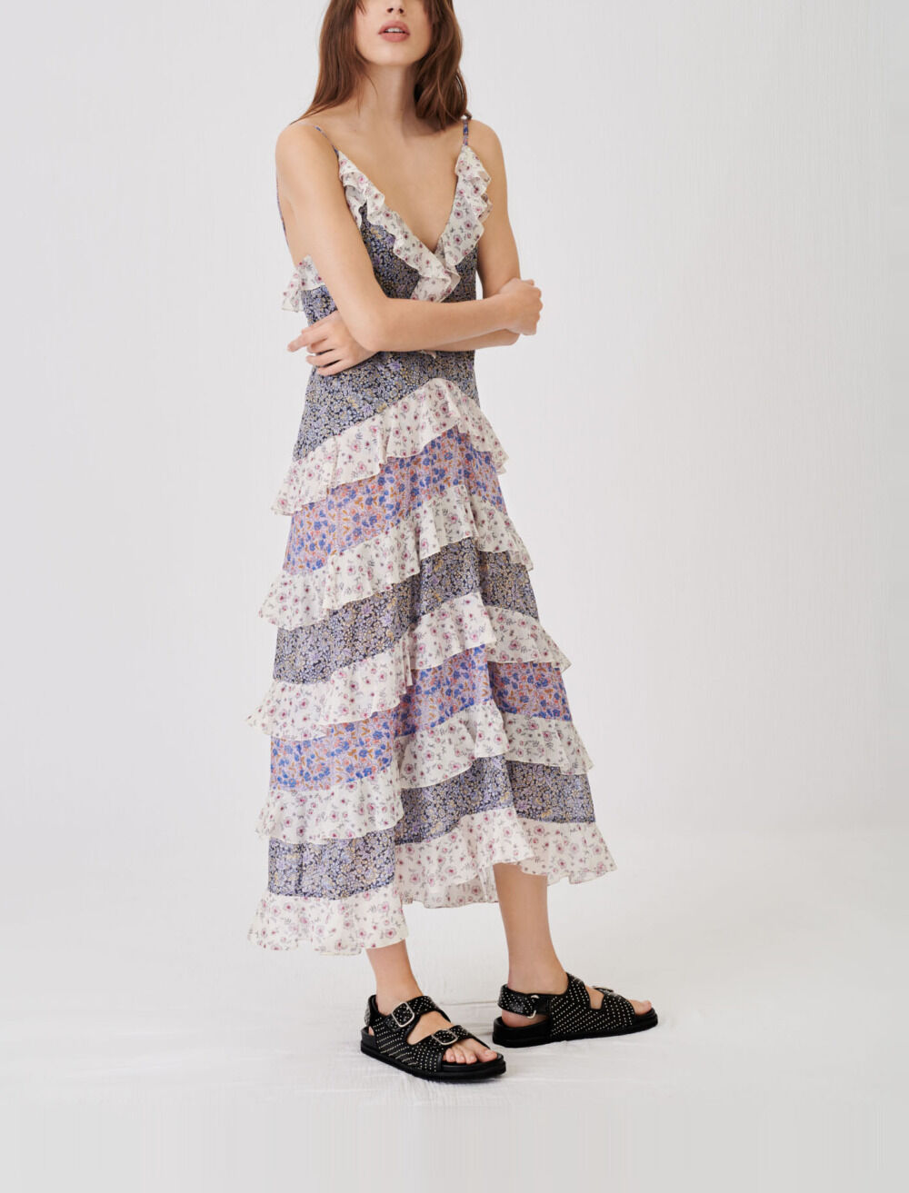 Robe a volants en voile de coton imprime Offline Dresses Maje
