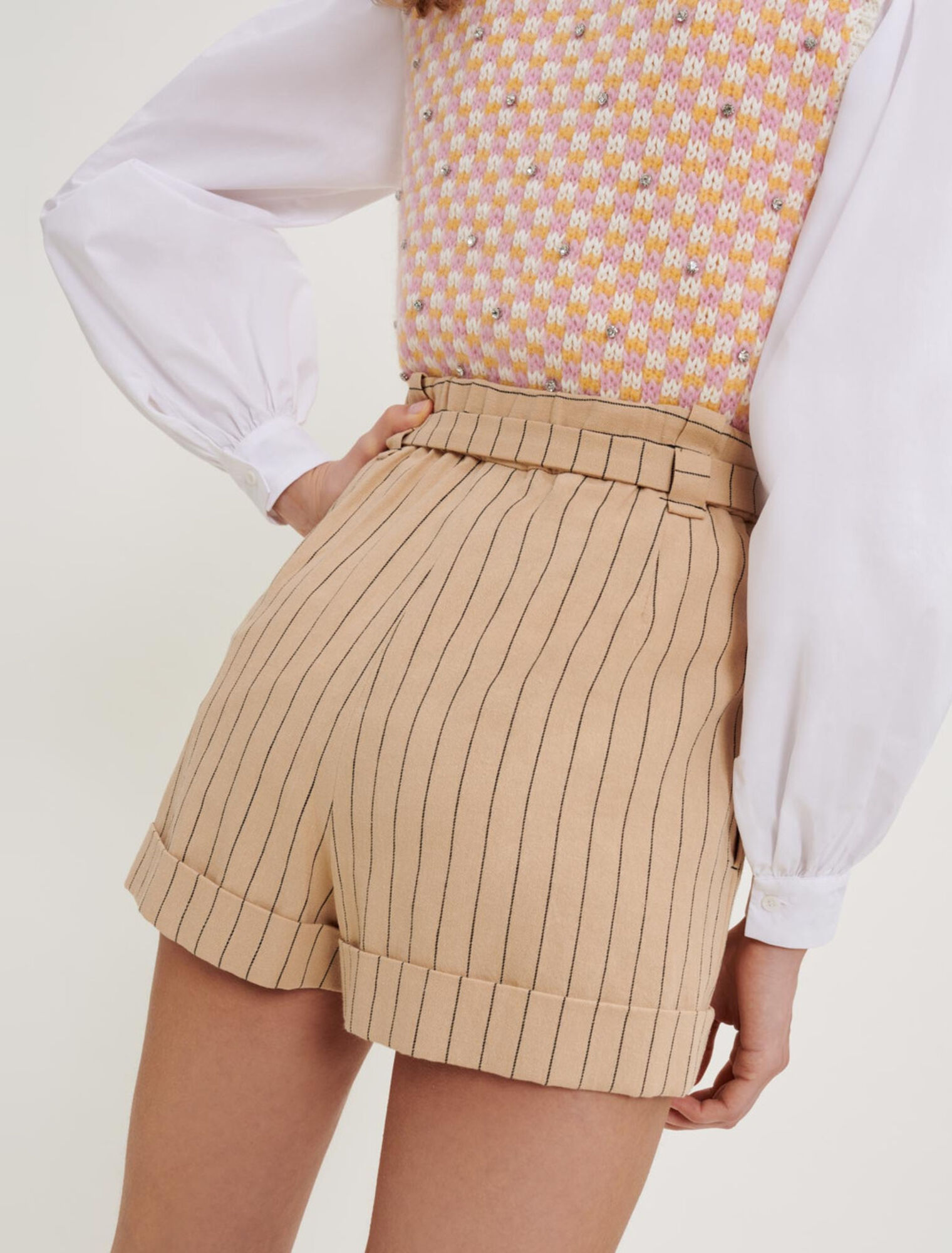 Belted striped shorts