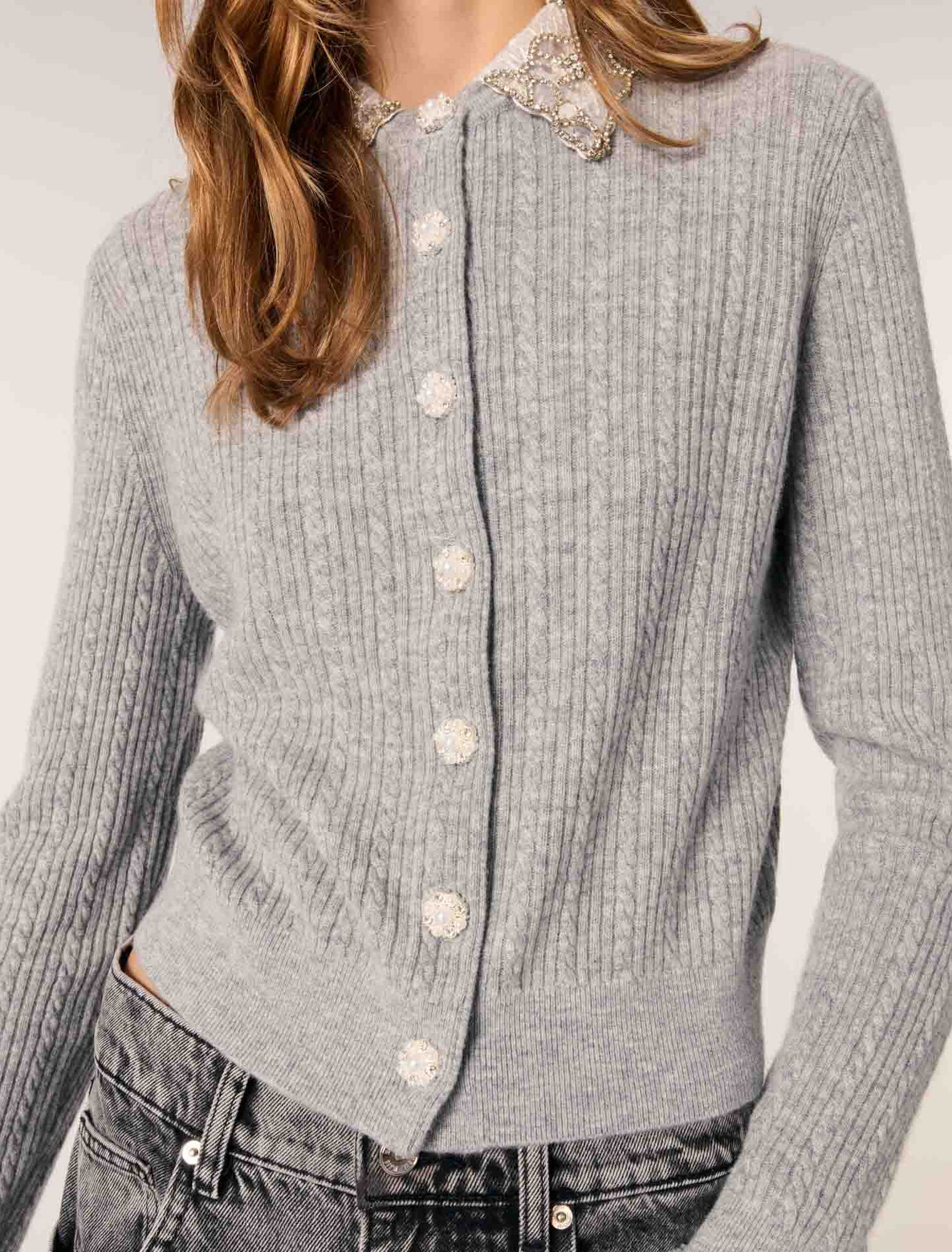 Cardigan à col bijoux amovible