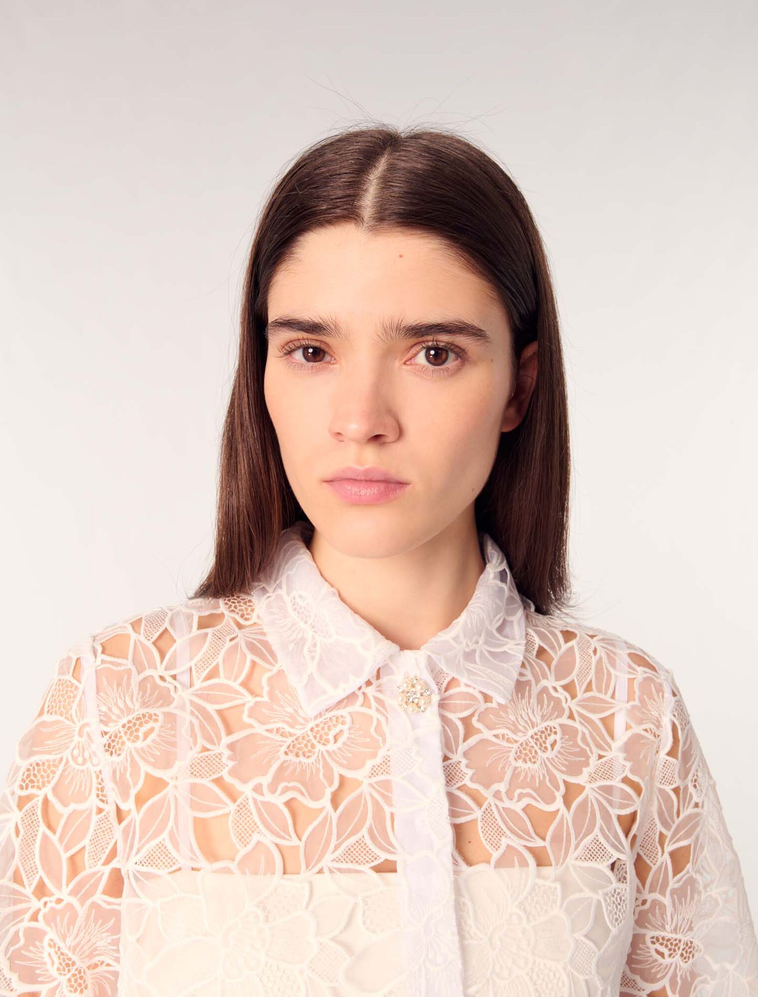 Cropped floral guipure shirt