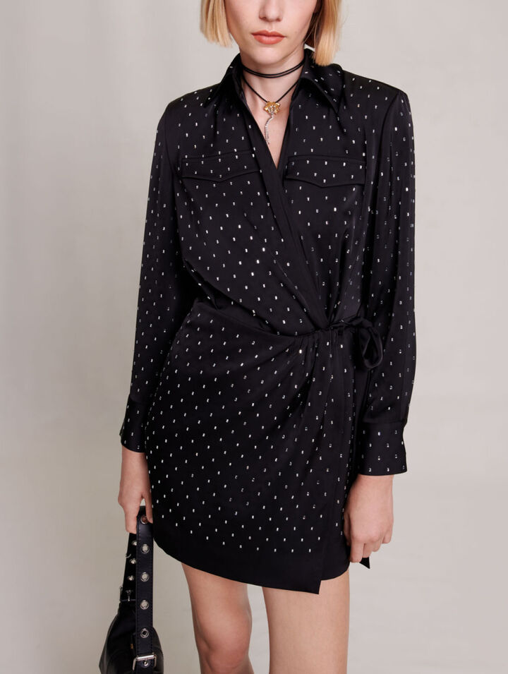 Short satin-effect rhinestone dres