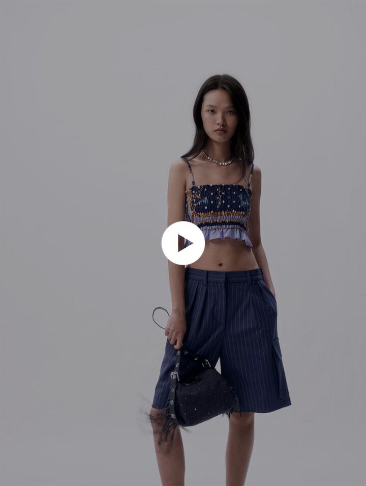 Printed smocked crop top