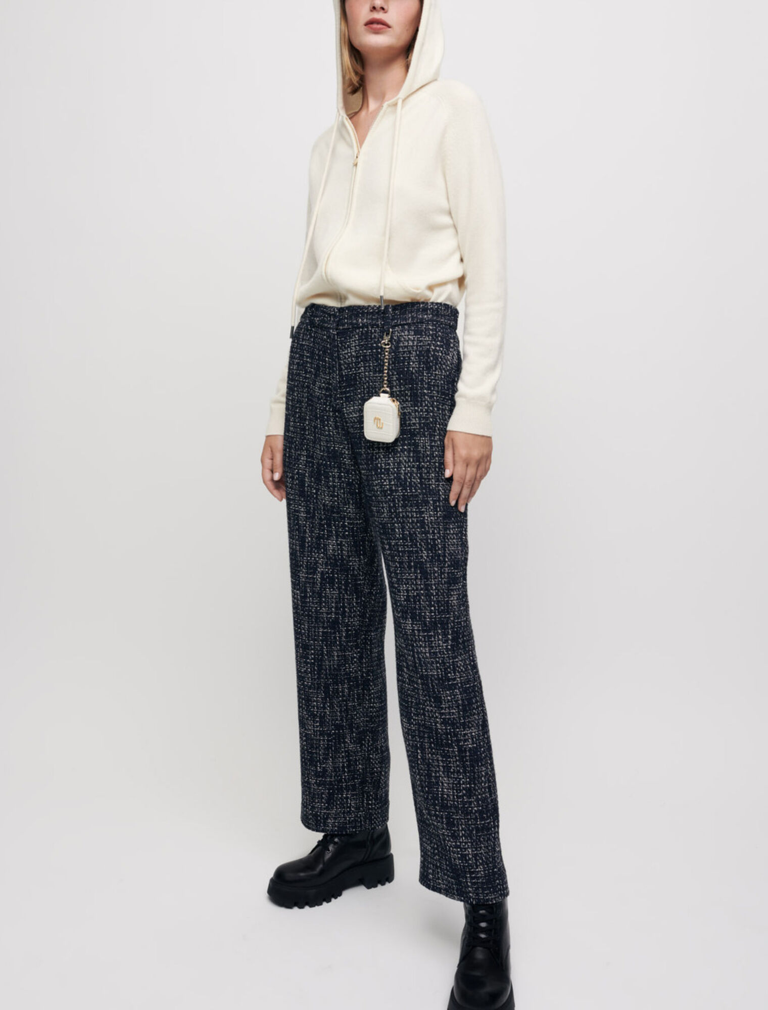 Wide-leg tweed-style trousers