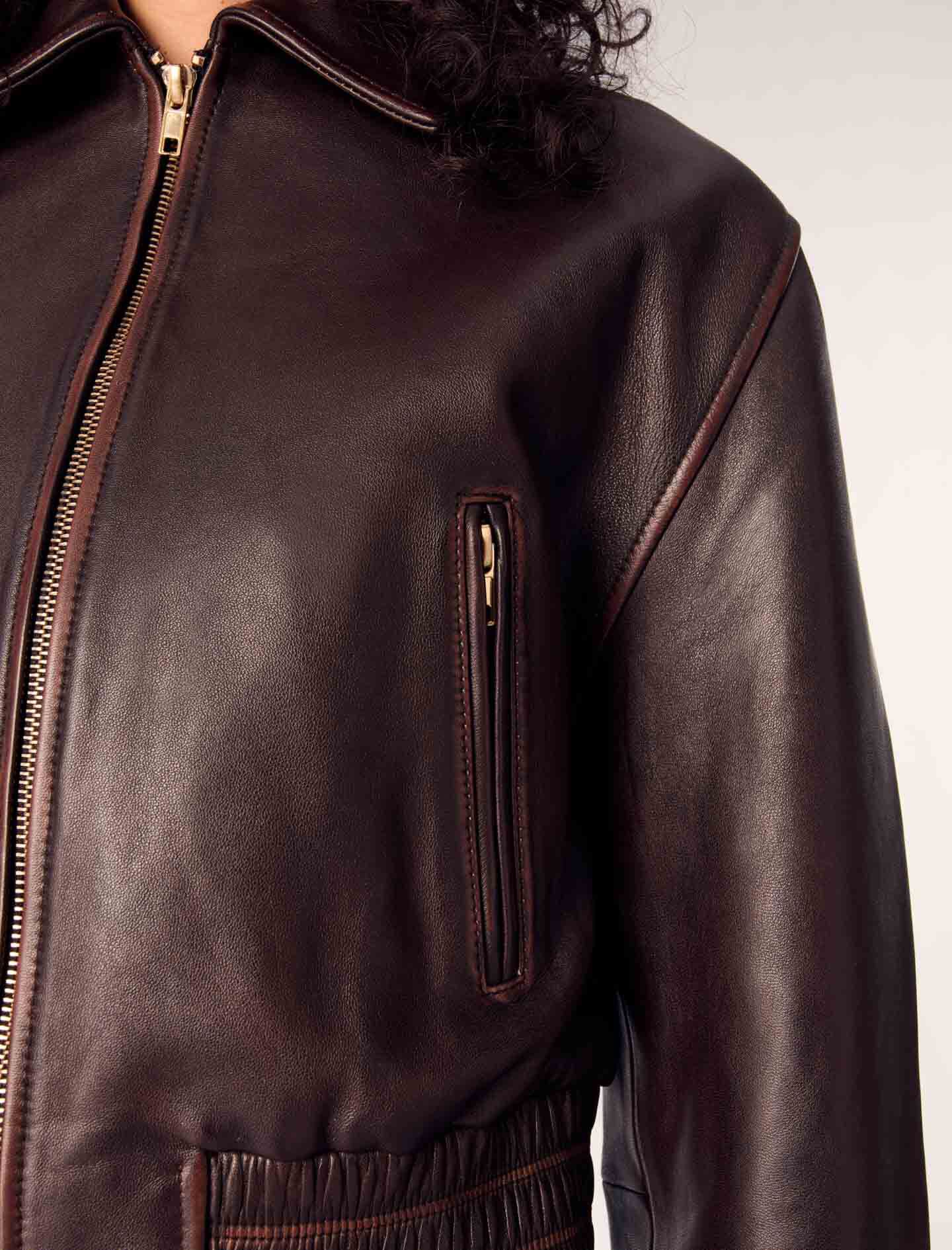 Vintage leather jacket Brown for Women | Maje