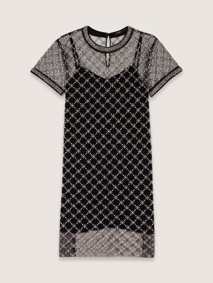 Robe courte en tulle brodé