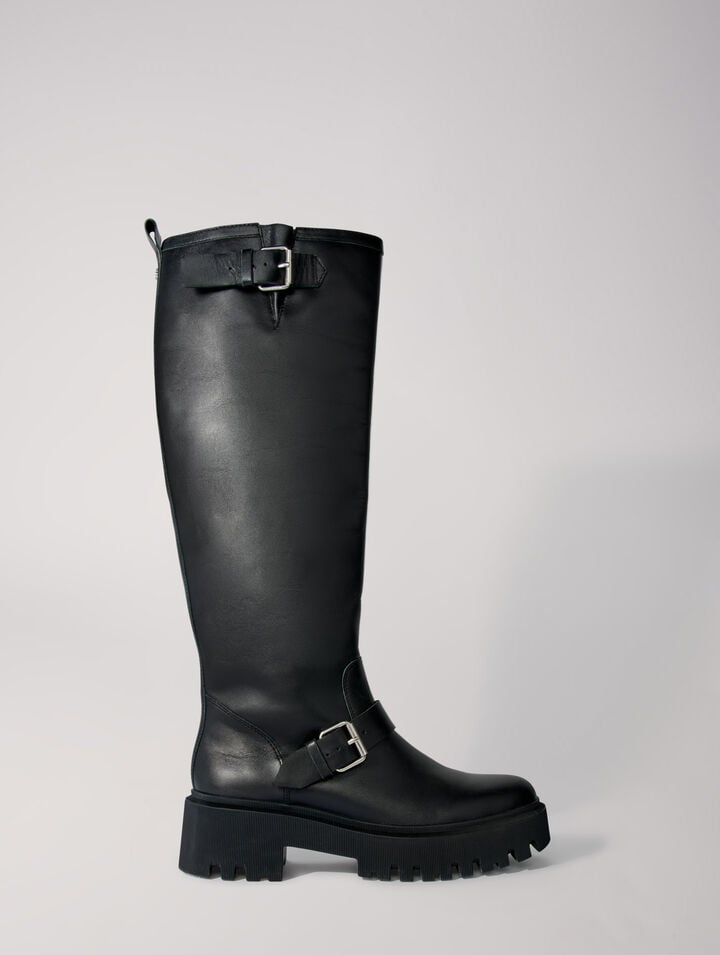 Biker boots in smooth leather