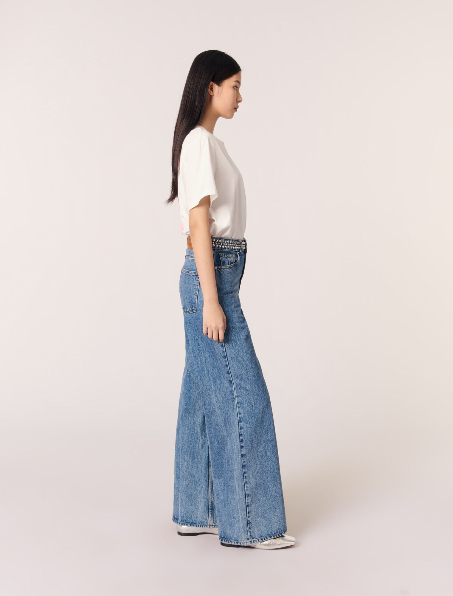 Jean flare à ceinture studée