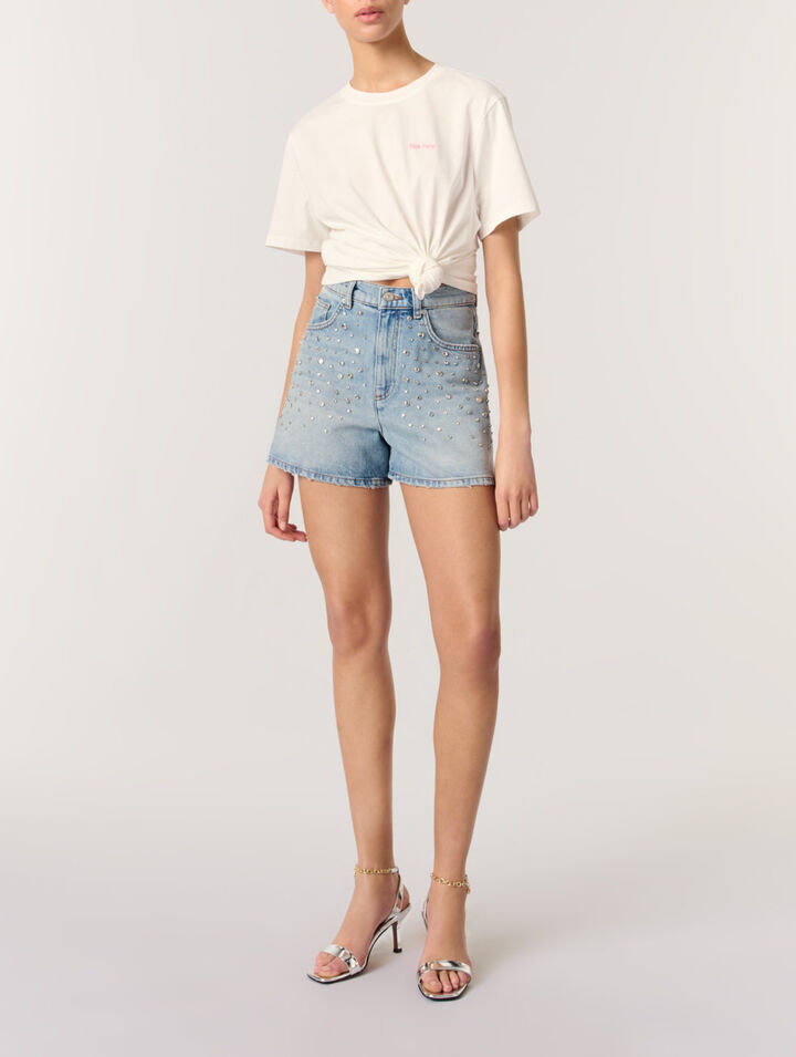 Short en denim &agrave; studs