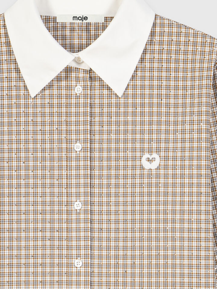 Chemise courte &agrave; carreaux strass&eacute;e